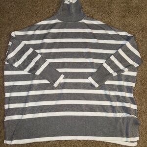 Adrianna Papell Gray and White Striped Turtleneck Sweater